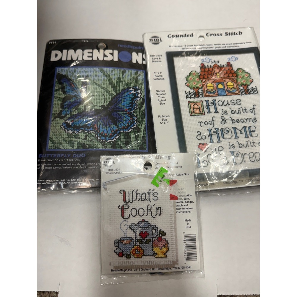 Vintage Dimensions & NeedleMagic Cross Stitch Needlepoint Kit Bundle Lot‎ of 3